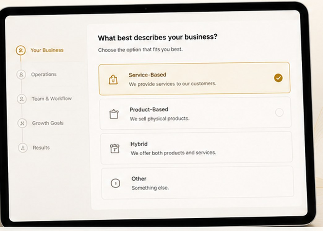 Preview of the Business System Assessment question and progress steps